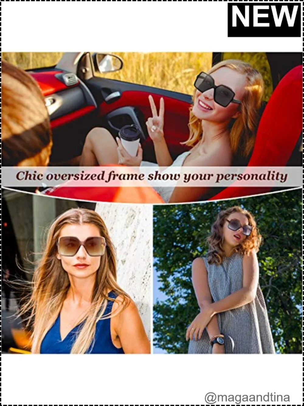 Vintage Oversized Square Sunglasses for Women with UV Protection